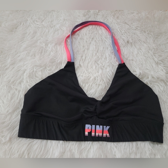 PINK Victoria's Secret Other - PINK Victoria's Secret Ultimate Halter Black Sports Bra with Multicolor Straps M